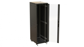 Шкаф серверный Hyperline (TTBR-4268-AS-RAL9004) напольный 42U 600x800мм пер.дв.стекл задн.дв.перфор. 4 бок.пан. 1000кг черный 710мм 2055мм IP20 от магазина РЭССИ