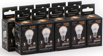 Лампа светодиодная Gauss Black 6.5Вт цок.:E27 шар 220B 3000K св.свеч.бел.теп. G45 (упак.:10шт) (105102107) от магазина РЭССИ