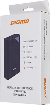 Мобильный аккумулятор Digma Power Delivery DGP-30000-4U 30000mAh 3A QC PD 22.5W 4xUSB черный (DGP-30000-4U-B) от магазина РЭССИ