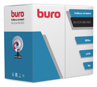 Кабель сетевой Buro BU-CCA-050-RED UTP 4 пары cat5E solid 0.50мм CCA 305м красный от магазина РЭССИ
