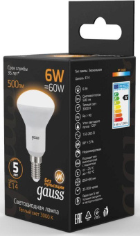 Лампа светодиодная Gauss R50 6Вт цок.:E14 рефлек. 220B 3000K св.свеч.бел.теп. (упак.:10шт) (106001106) от магазина РЭССИ