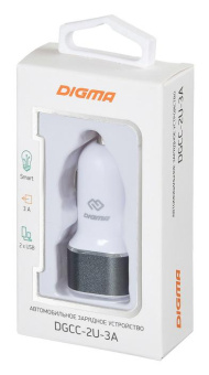 Автомобильное зар./устр. Digma DGCC-2U-3A-WG 15W 2.1A+1A 2xUSB универсальное белый от магазина РЭССИ