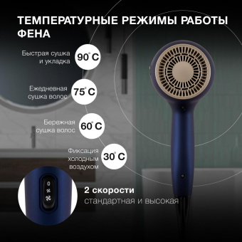 Фен Hyundai H-HDI0758 2400Вт синий/золотистый от магазина РЭССИ