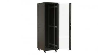 Шкаф серверный Hyperline (TTBR-4261-AS-RAL9004) напольный 42U 600x1000мм пер.дв.стекл задн.дв.спл.стал.лист 2 бок.пан. 800кг черный 910мм 2055мм IP20 сталь от магазина РЭССИ