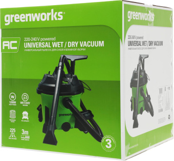 Строительный пылесос Greenworks G120WDV 1300Вт (уборка: сухая/сбор воды) зеленый от магазина РЭССИ