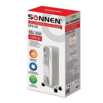 Масляный обогреватель SONNEN DFS-05 1000 Вт 5 секций белый 453497 от магазина РЭССИ