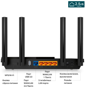 Роутер беспроводной TP-Link Archer AX55 Pro AX3000 100/1000/2500BASE-T черный от магазина РЭССИ