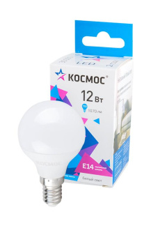 Лампа светодиодная КОСМОС LED12WGL45E1445 12Вт E14 4500K BL1 от магазина РЭССИ