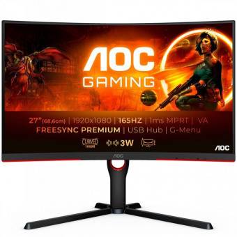 Монитор AOC 27" Gaming C27G3U черный/красный VA LED 1ms 16:9 HDMI M/M матовая HAS Piv 250cd 178гр/178гр 1920x1080 165Hz FreeSync Premium DP FHD USB 5.55кг от магазина РЭССИ