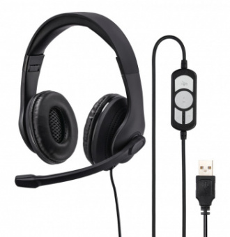 Наушники с микрофоном Hama HS-USB300 черный 2м мониторные оголовье (00139924) от магазина РЭССИ