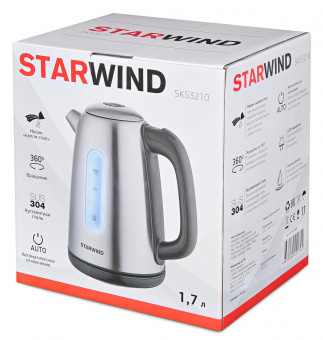 Чайник электрический Starwind SKS3210 1.7л. 2200Вт серебристый (корпус: металл) от магазина РЭССИ