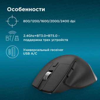 Мышь Оклик 503MW черный оптическая (2400dpi) silent беспроводная BT/Radio USB для ноутбука (6but) от магазина РЭССИ