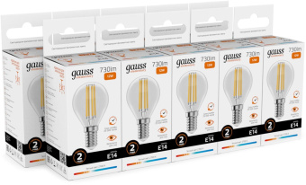 Лампа филам. Gauss Filament 12Вт цок.:E14 шар св.свеч.бел.теп. (упак.:10шт) (52112) от магазина РЭССИ