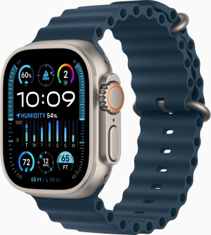 Смарт-часы Apple Watch Ultra 2 A2986 49мм OLED корп.титан Ocean band рем.синий разм.брасл.:130-200мм (MREG3LL/A) от магазина РЭССИ