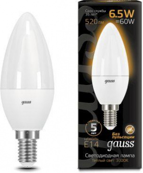 Лампа светодиодная Gauss Black 6.5Вт цок.:E14 свеча 220B 3000K св.свеч.бел.теп. C37 (упак.:10шт) (103101107) от магазина РЭССИ