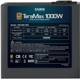 Блок питания Zalman ATX 1000W ZM1000-TMX 80+ gold (24+4+4pin) APFC 120mm fan 12xSATA Cab Manag RTL от магазина РЭССИ