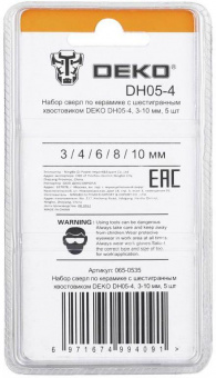 Набор сверл Deko DH05-4 (065-0535) по керамике (5пред.) для дрелей от магазина РЭССИ