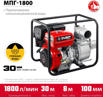 Мотопомпа Зубр Мастер МПГ-1800 1800л/мин для гряз.воды от магазина РЭССИ