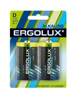 Батарея Ergolux Alkaline LR20 BL-2 D 21000mAh (2шт) блистер от магазина РЭССИ