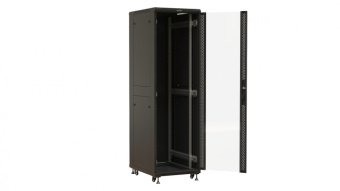 Шкаф серверный Hyperline (TTBR-4268-AS-RAL9004) напольный 42U 600x800мм пер.дв.стекл задн.дв.перфор. 4 бок.пан. 1000кг черный 710мм 2055мм IP20 от магазина РЭССИ