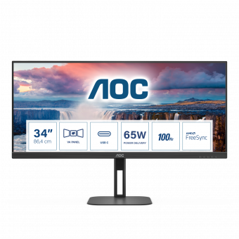 Монитор AOC 34" U34V5C черный VA LED 4ms 21:9 HDMI M/M матовая HAS Piv 4000:1 300cd 178гр/178гр 3440x1440 100Hz DP WQ USB 9.14кг от магазина РЭССИ