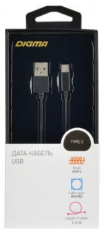 Кабель Digma TYPE-C-1.2M-BLK USB (m)-USB Type-C (m) 1.2м черный от магазина РЭССИ