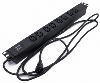 Блок распределения питания Hyperline SHE19-8IEC-2.5IEC гор.размещ. 8xC13 базовые 10A Schuko 2.5м от магазина РЭССИ