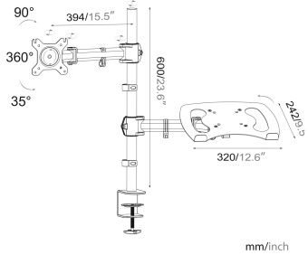 Кронштейн для монитора/ноутбука Cactus CS-VM-LH07-AL серебряный 13"-27" макс.8кг настольный поворот и наклон от магазина РЭССИ