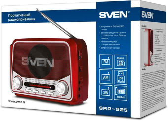 Радиоприемник портативный Sven SRP-525 красный USB SD/microSD от магазина РЭССИ