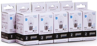 Лампа светодиодная Gauss Elementary 6Вт цок.:E27 шар 220B 4100K св.свеч.бел.ней. (упак.:10шт) (53226) от магазина РЭССИ