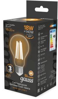 Лампа филам. Gauss Filament 18Вт цок.:E27 груша св.свеч.бел.теп. (упак.:10шт) (102902118) от магазина РЭССИ
