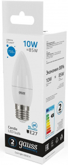 Лампа светодиодная Gauss Elementary 30230 10Вт цок.:E27 свеча 220B 6500K св.свеч.бел.хол. (упак.:10шт) от магазина РЭССИ