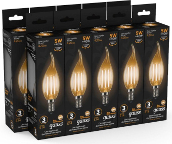 Лампа филам. Gauss Filament 5Вт цок.:E14 свеча 220B 2700K св.свеч.бел.теп. (упак.:10шт) (104801105) от магазина РЭССИ