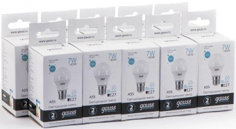 Лампа светодиодная Gauss Elementary 7Вт цок.:E27 груша 220B 4100K св.свеч.бел.нейт. A60 (упак.:10шт) (23227A) от магазина РЭССИ