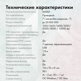 Мышь GMNG XM007 черный/серый оптическая 10000dpi USB для ноутбука 7but от магазина РЭССИ