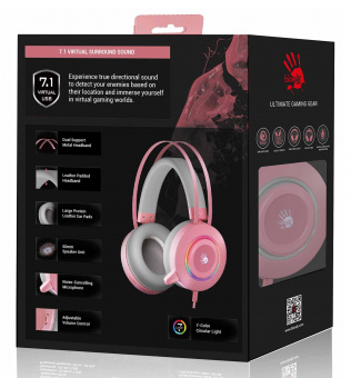 Наушники с микрофоном A4Tech Bloody G521 розовый 2.3м мониторные USB оголовье (G521 ( PINK )) от магазина РЭССИ