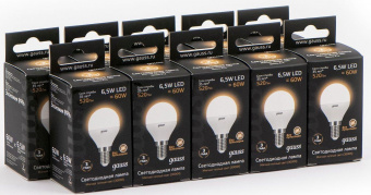 Лампа светодиодная Gauss 105101107 6.5Вт цок.:E14 шар 220B 3000K св.свеч.бел.теп. (упак.:10шт) от магазина РЭССИ