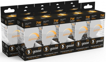 Лампа светодиодная Gauss 7Вт цок.:E14 шар 220B 3000K св.свеч.бел.теп. (упак.:1шт) (105101107-D) от магазина РЭССИ