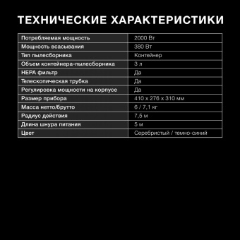 Пылесос Hyundai HYV-C2575 2000Вт серебристый/темно-синий от магазина РЭССИ