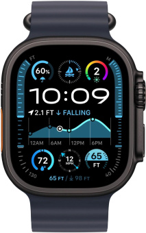 Смарт-часы Apple Watch Ultra 2 2024 A2986 49мм OLED корп.черный титан Ocean band рем.черный разм.брасл.:130-200мм (MX4P3LW/A) от магазина РЭССИ