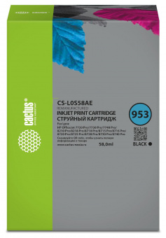 Картридж струйный Cactus CS-L0S58AE 953(есть ограничения по прошивке) черный (58мл) для HP OJ 7720 Pro/7730/7740/8210 от магазина РЭССИ