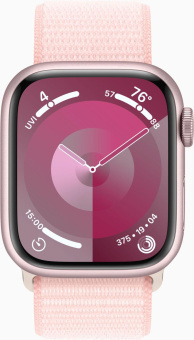 Смарт-часы Apple Watch Series 9 A2978 41мм OLED корп.розовый Sport Loop рем.светло-розовый разм.брасл.:130-200мм (MR953LL/A) от магазина РЭССИ