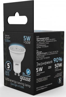 Лампа светодиодная Gauss Black 5Вт цок.:GU10 рефлек. 220B 4100K св.свеч.бел.ней. MR16 (упак.:10шт) (101506205) от магазина РЭССИ