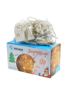 Гирлянда КОСМОС KOC_GIR120LED_W 120LED, 8 режимов мигания, белый, 12.8м от магазина РЭССИ
