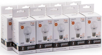 Лампа светодиодная Gauss Elementary 7Вт цок.:E27 груша 220B 3000K св.свеч.бел.теп. A60 (упак.:10шт) (23217A) от магазина РЭССИ