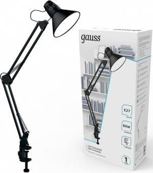 Светильник Gauss GT0012 настольный на струбцине E27 черный 60Вт от магазина РЭССИ