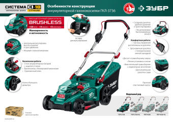 Газонокосилка роторная Зубр ГКЛ-3736 от магазина РЭССИ