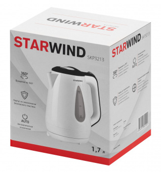 Чайник электрический Starwind SKP3213 1.7л. 2200Вт белый/черный (корпус: пластик) от магазина РЭССИ