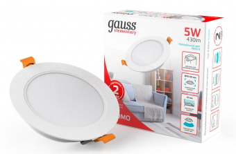 Светильник Gauss Elementary Downlight 5Вт 4000K белый круглый (9100420205) от магазина РЭССИ
