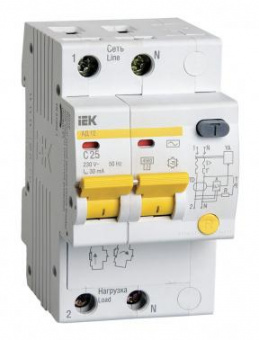 Выключатель автом. дифф. тока IEK MAD10-2-025-C-030 АД12 25A тип C 4.5kA 30мА AC 2П 230В 3мод белый (упак.:1шт) от магазина РЭССИ
